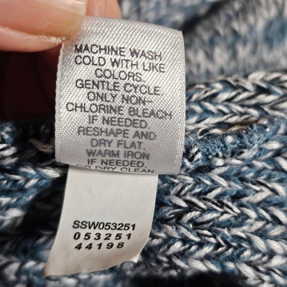 Pure Jill Heather Blue Knit Open Cardigan 100% Cotton Sweater with Pockets M - Picture 8 of 9